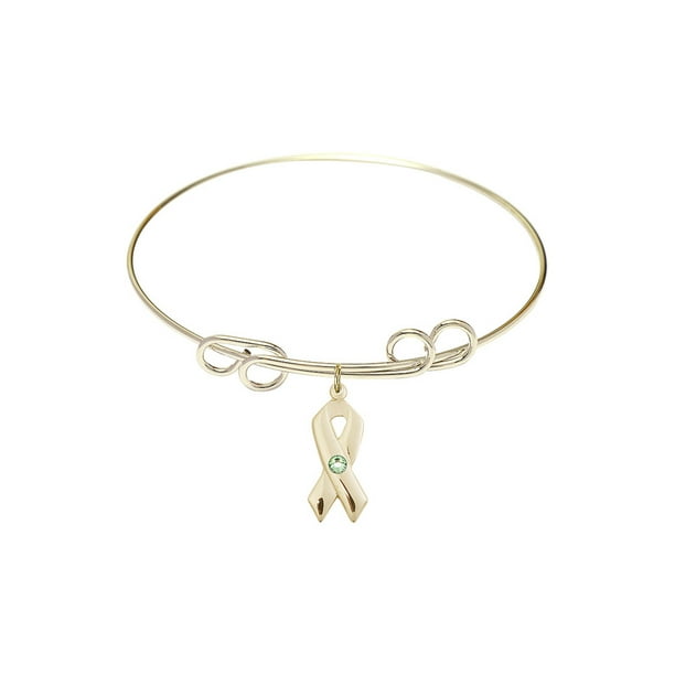 Cancer Awareness Charm On A 8 1/2 Inch Round Double Loop Bangle Bracelet 
